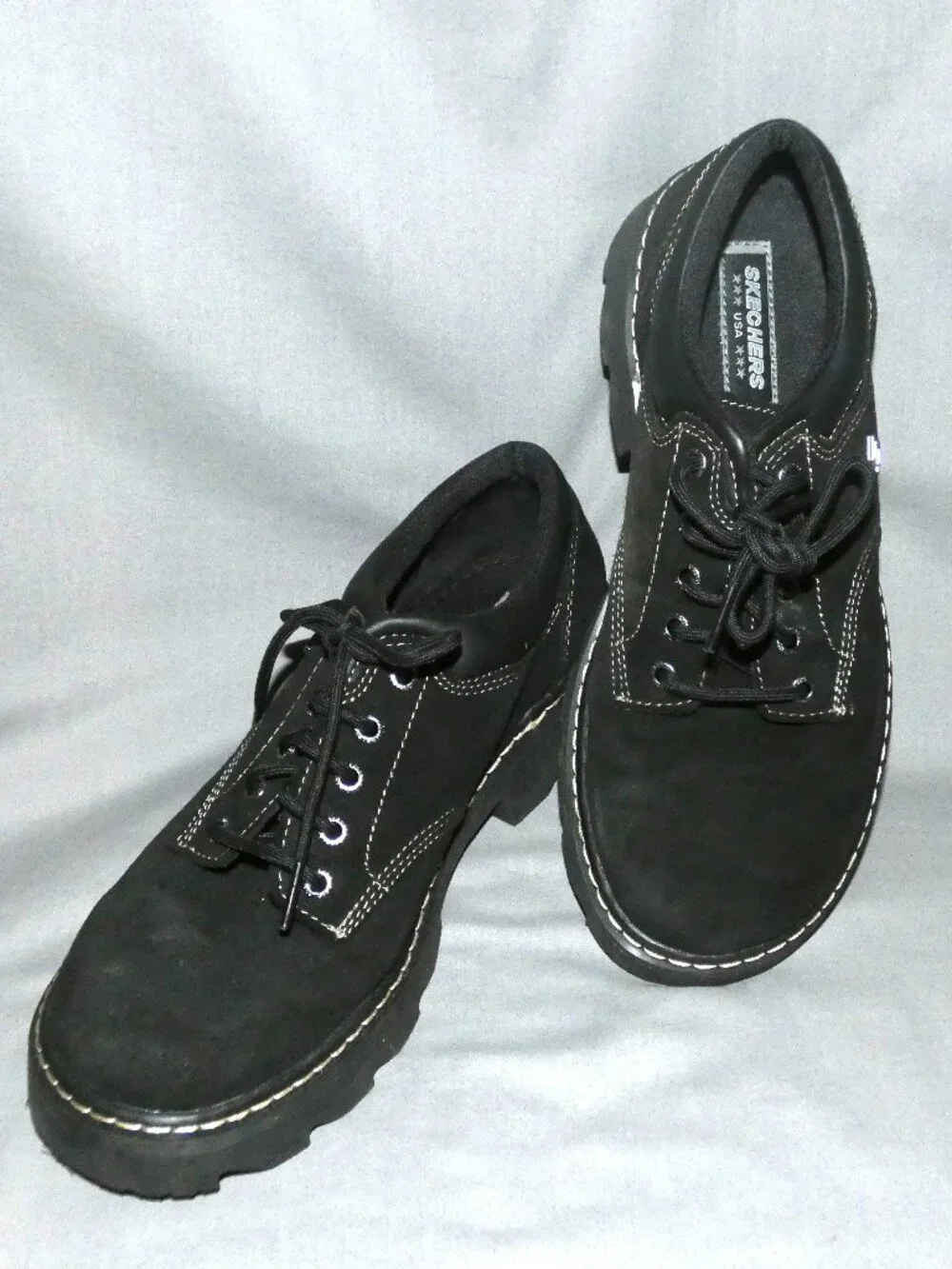 Skechers Parties Mate Black Suede Chunky Oxford Shoes Womens 11 Lace Up Y2K 90s
